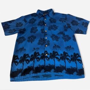 Blue Hawaiian Floral Short Sleeve Button-Down Shirt